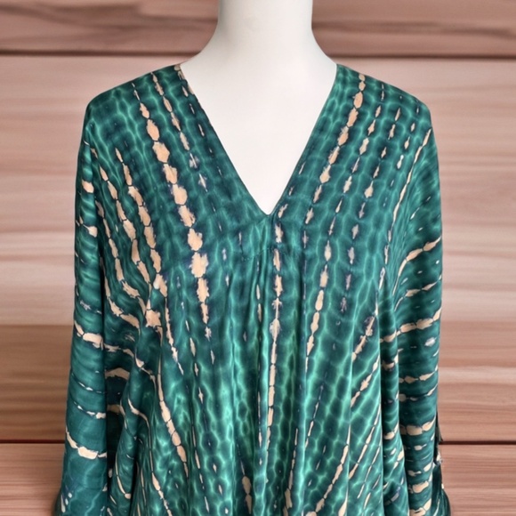 0118/ Hand Tie-Dye Rayon Caftan: Bohemian Maxi Dress, Resort Wear - Picture 8 of 15